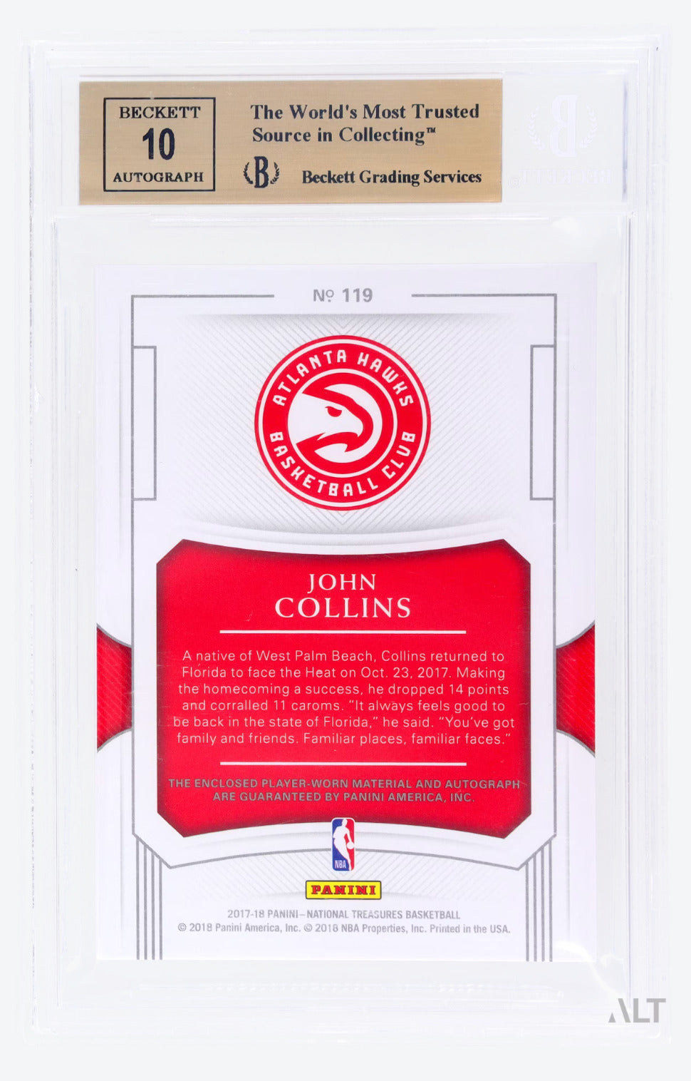 2017 Panini National Treasures John Collins #119 /99 BGS 9.5 Auto 10