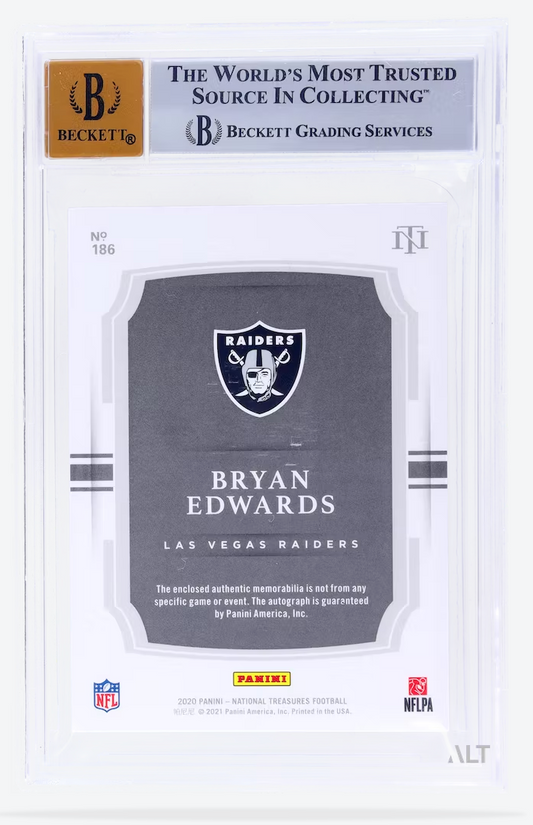 2020 National Treasures Bryan Edwards #186 Green Jersey Number Auto BGS 9