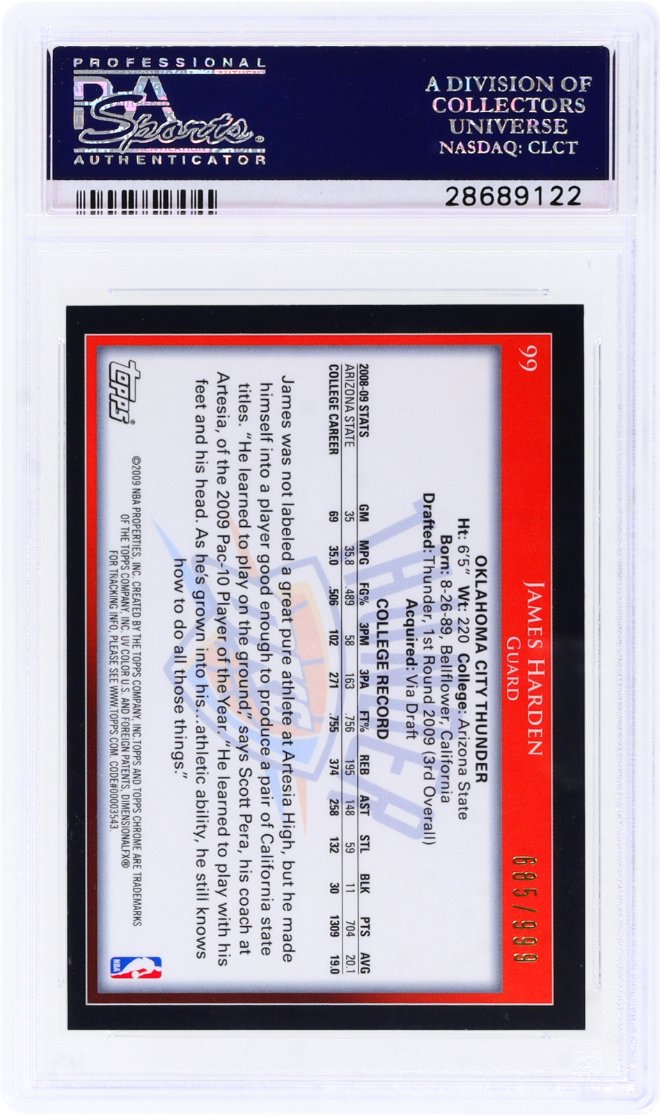 2009 Topps Chrome James Harden #99 PSA 10