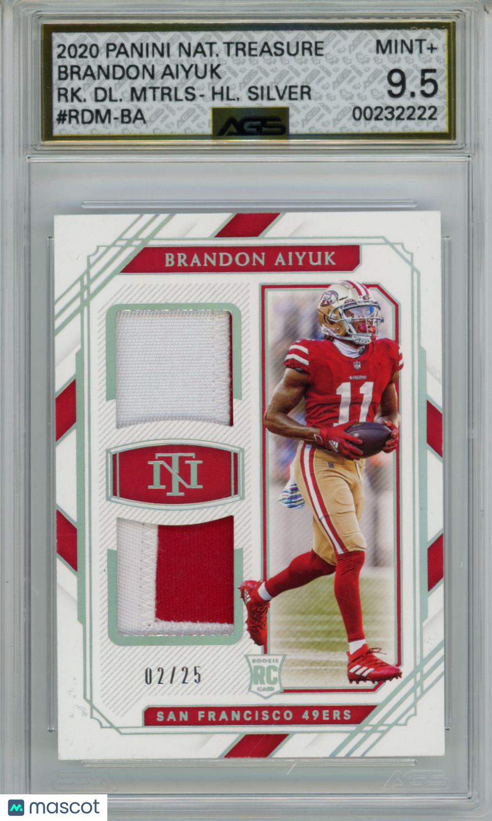 2021 National Treasures Brandon Aiyuk #RDM-BA Rookie Materials Silver /25 AGS 9.5