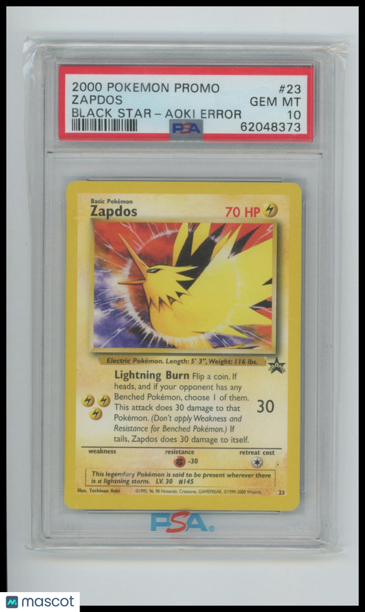2000 Pokemon Promo Black Star Zapdos #23 Black Star-Aoki Error PSA 10