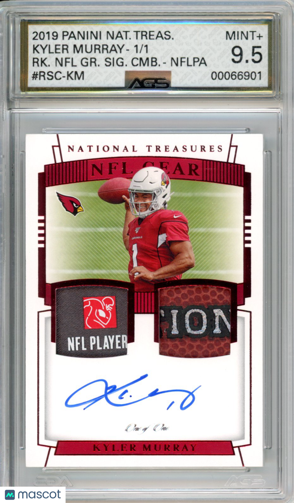 2020 National Treasures Kyler Murray Rookie NFL Gear Auto Combo 1/1 AGS 9.5 RPA RC
