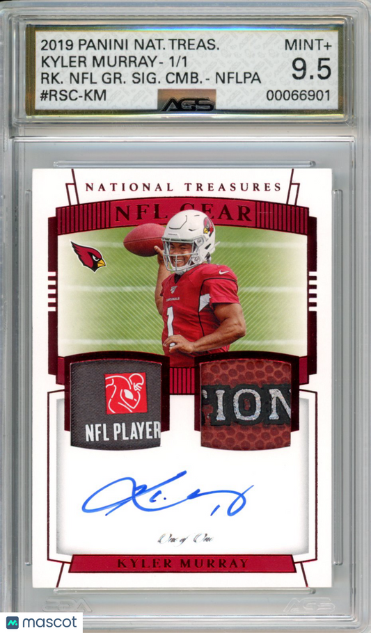 2020 National Treasures Kyler Murray Rookie NFL Gear Auto Combo 1/1 AGS 9.5 RPA RC