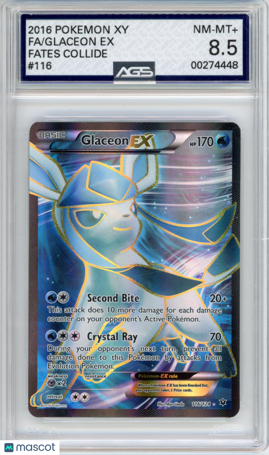 2016 Pokemon Fates Collide Glaceon EX #116/124 Unlimited AGS 8.5