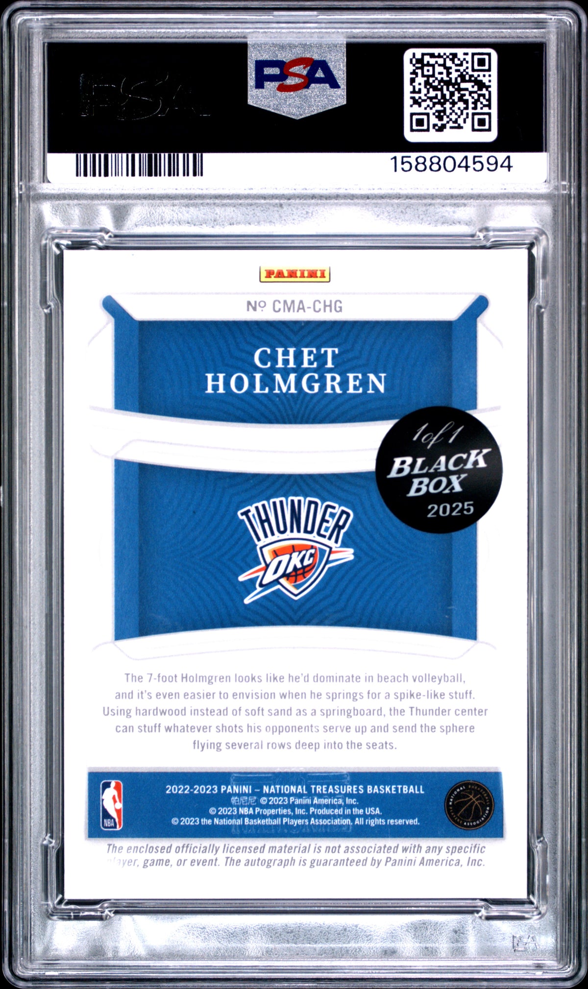 2025 unknown Panini Black Box Chet Holmgren 2022 National Treasures Colossal Material Autographs 1/1 CMACHG English PSA 7