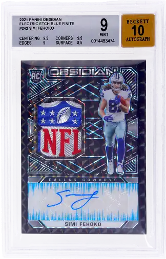 2021 Panini Obsidian Simi Fehoko #242 Electric Etch Blue Finite BGS 9 Auto 10