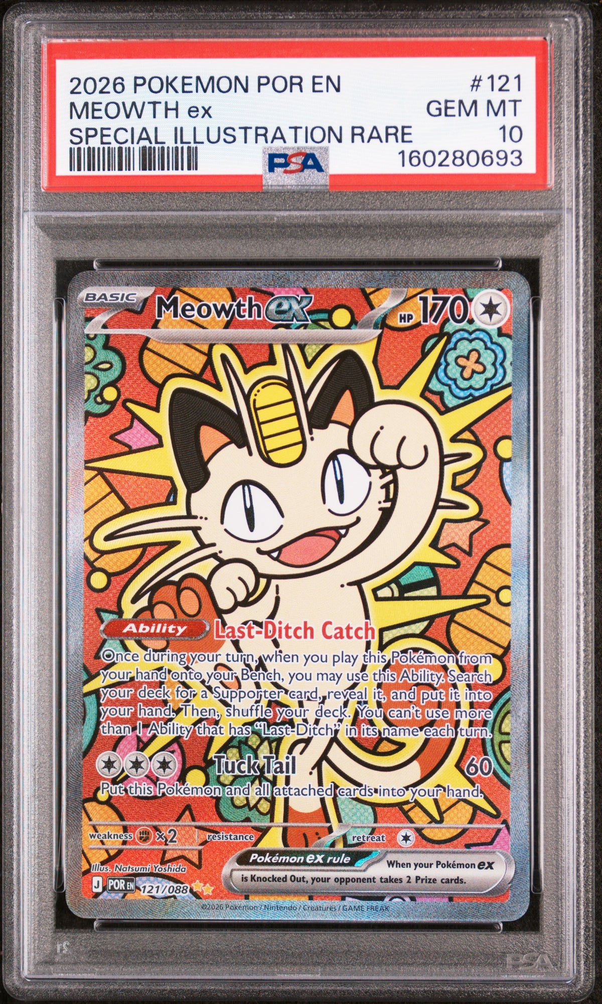 2026 Pokemon Mega Evolution Perfect Order Meowth EX #121 Base English PSA 10