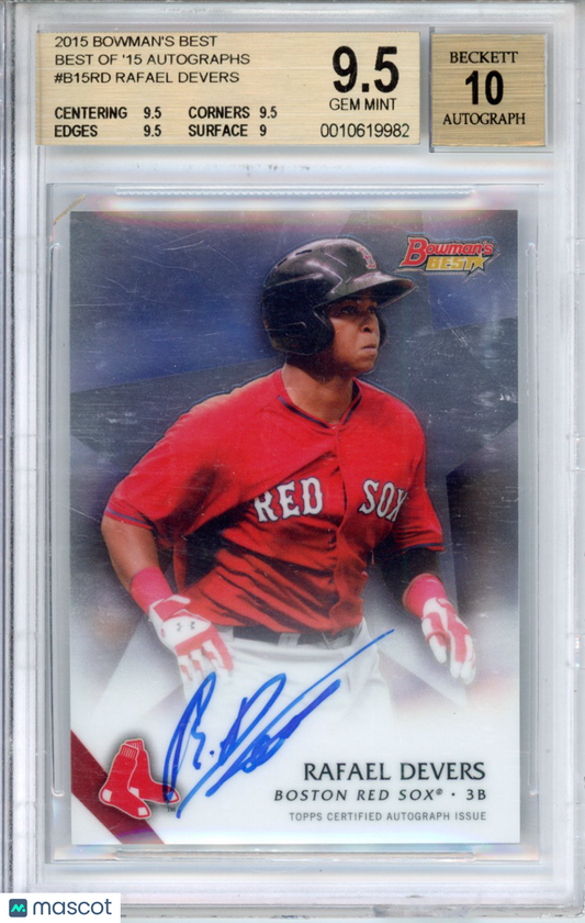 2015 Bowman's Best Best of '15 Autographs Rafael Devers #B15RD BGS 9.5 Auto 10