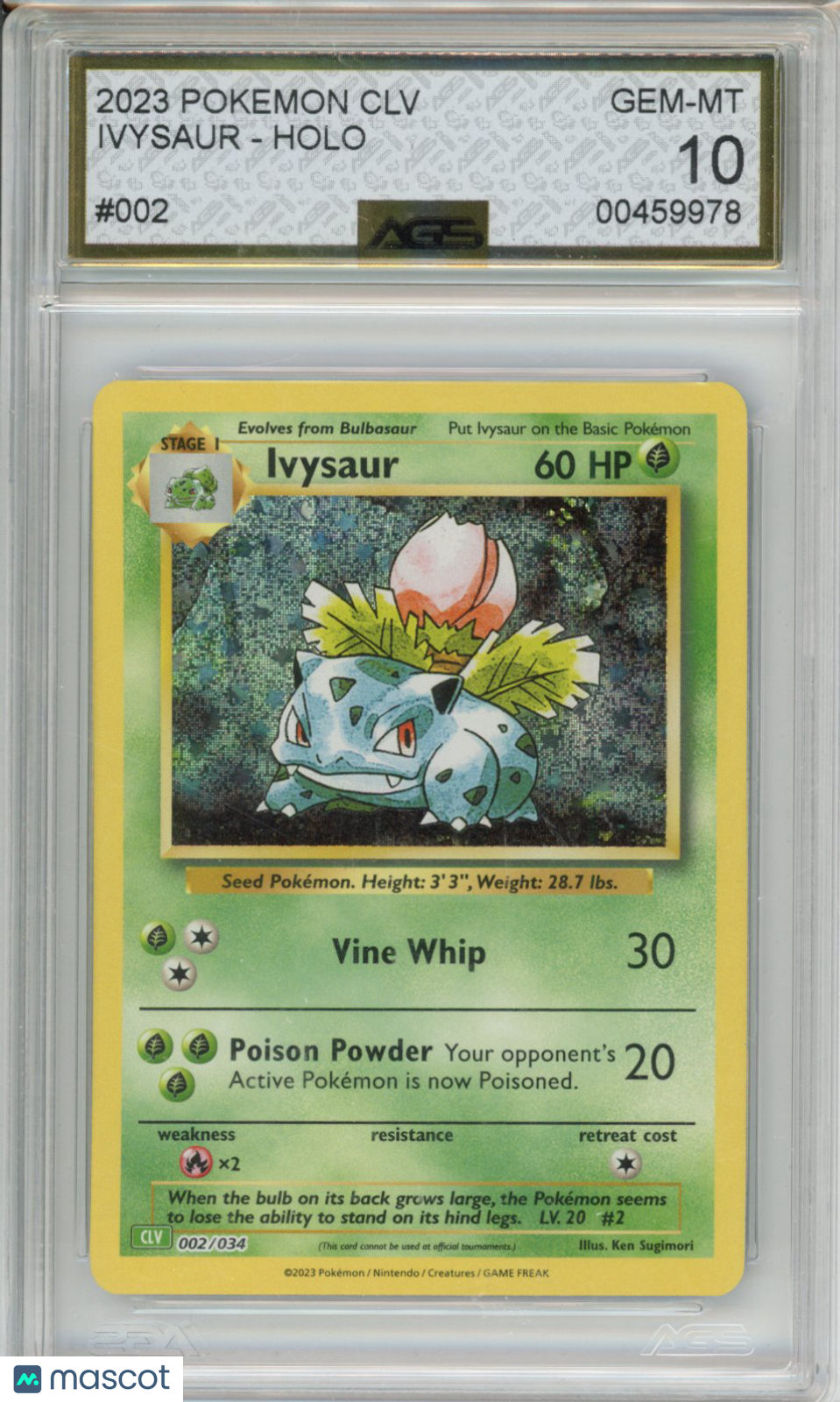 2023 Pokemon Venusaur & Lugia ex Deck Ivysaur #002 Unlimited AGS 10