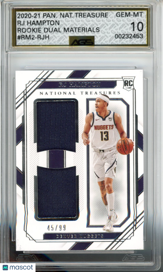 2020-21 National Treasures RJ HAMPTON DUAL MATERIALS Rookie Auto RPA RC AGS 10