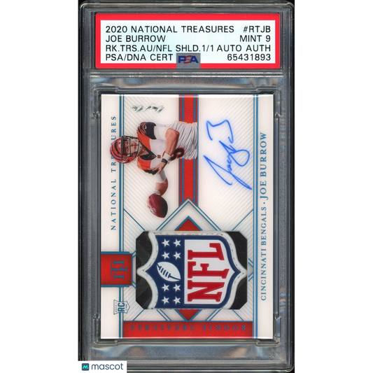 2020 National Treasures Joe Burrow Rookie Patch Auto NFL Shield RPA RC PSA 9