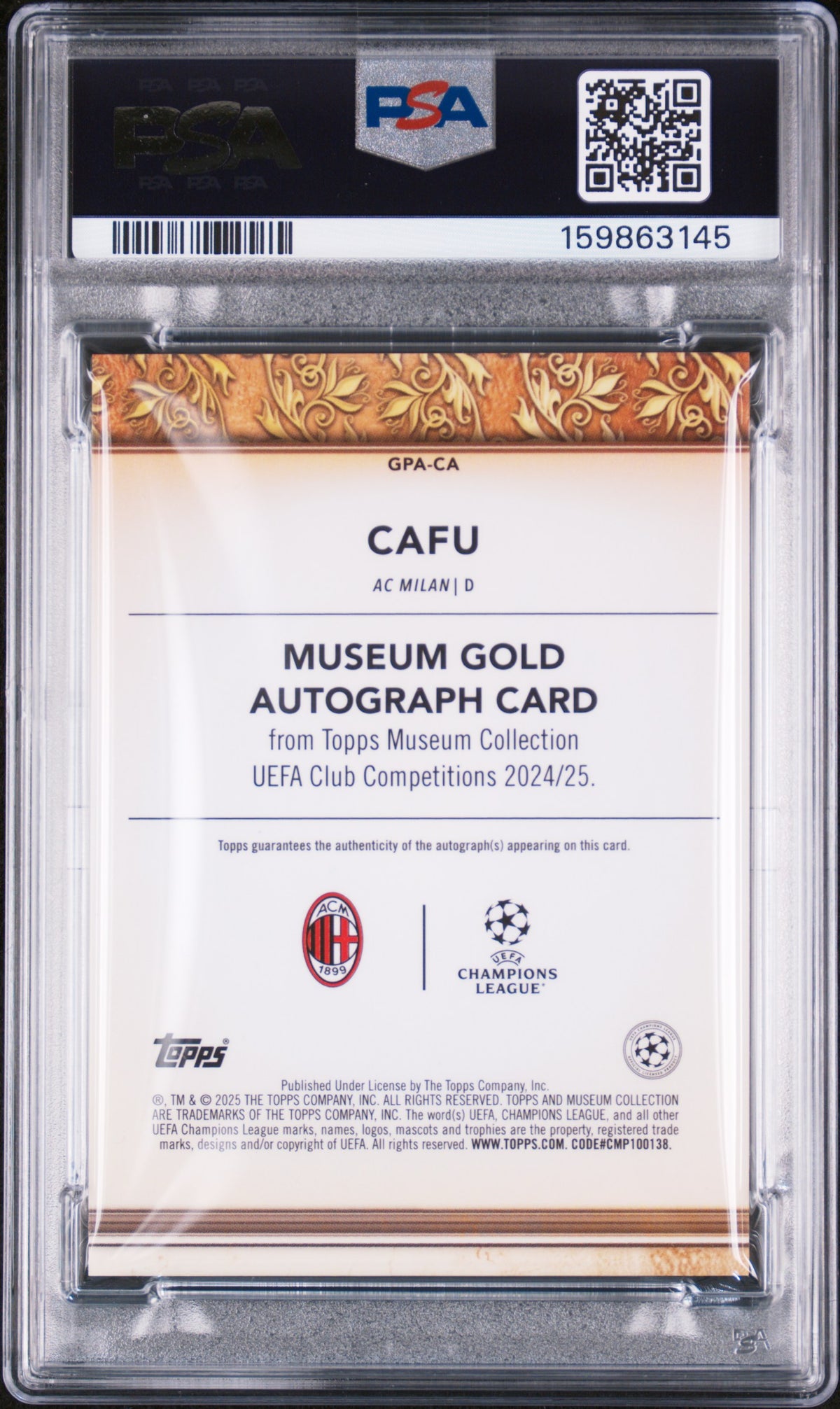 2024 unknown unknown 2025 Topps Museum Collection UEFA Club Competitions Museum Gold Autographs Cafu CA English PSA 10