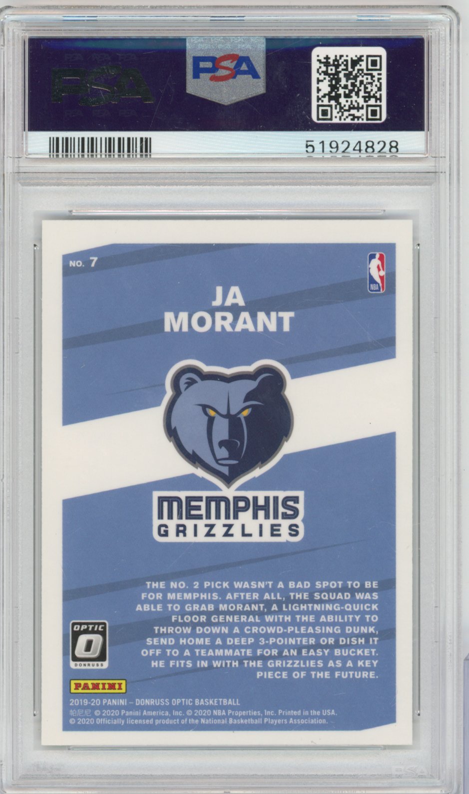 2019 Panini Panini Panini Panini Basketball #7 Ja Morant Donruss Optic My House! English PSA 10