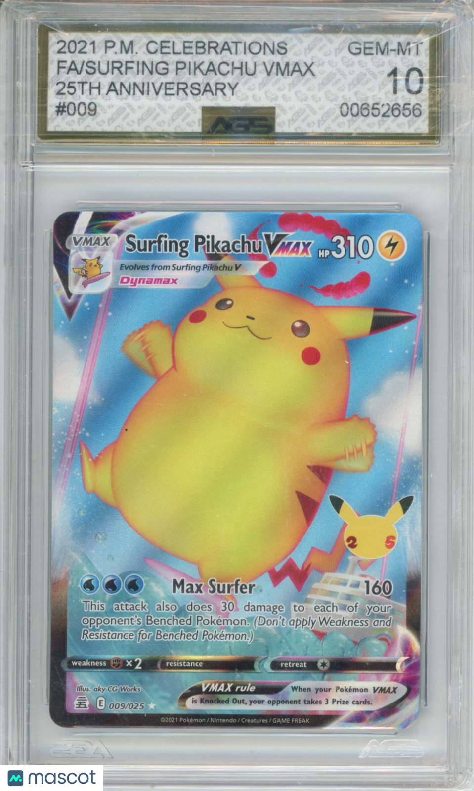 2021 Pokemon Celebrations Surfing Pikachu VMAX #009 Unlimited AGS 10
