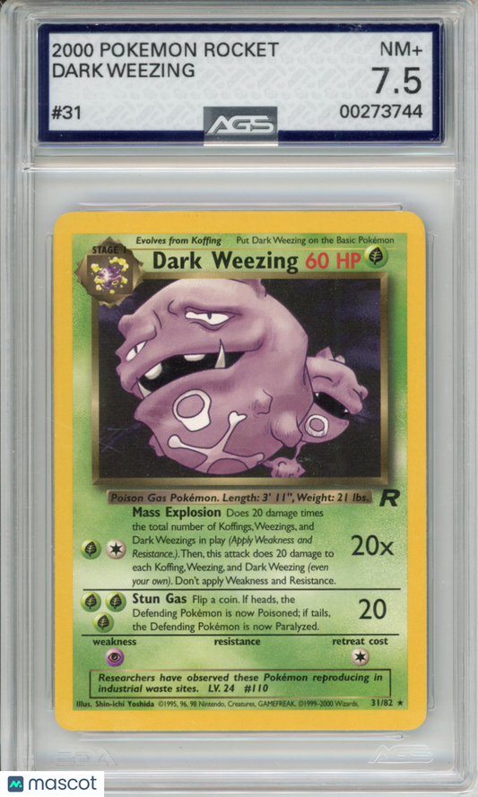 2000 Pokemon Team Rocket Dark Weezing #031 AGS 7.5