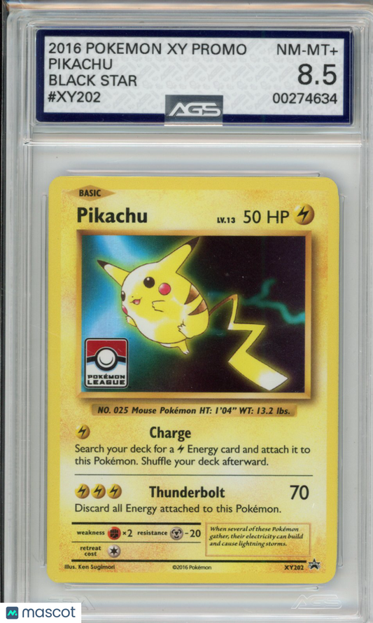 Pokemon 2016 XY PROMOS PIKACHU #XY202 POKEMON LEAGUE AGS 8.5