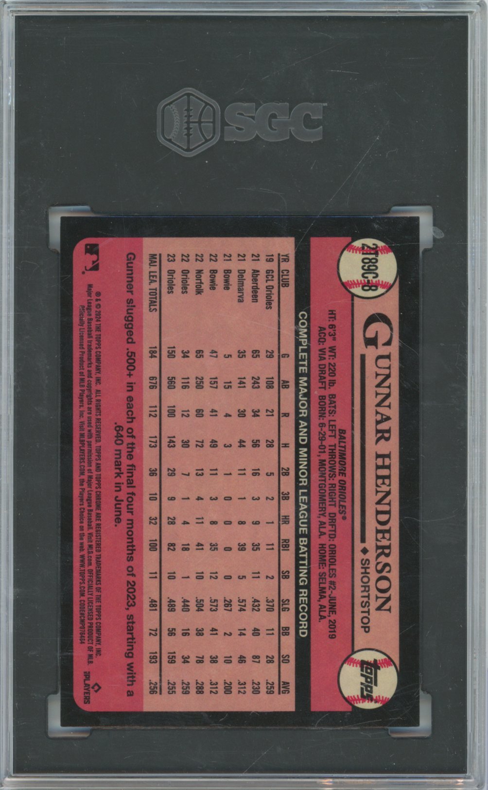 2024 Topps Topps Gunnar Henderson Ch. '89 Purple Ref. /75 2T89C-8 English SGC 10