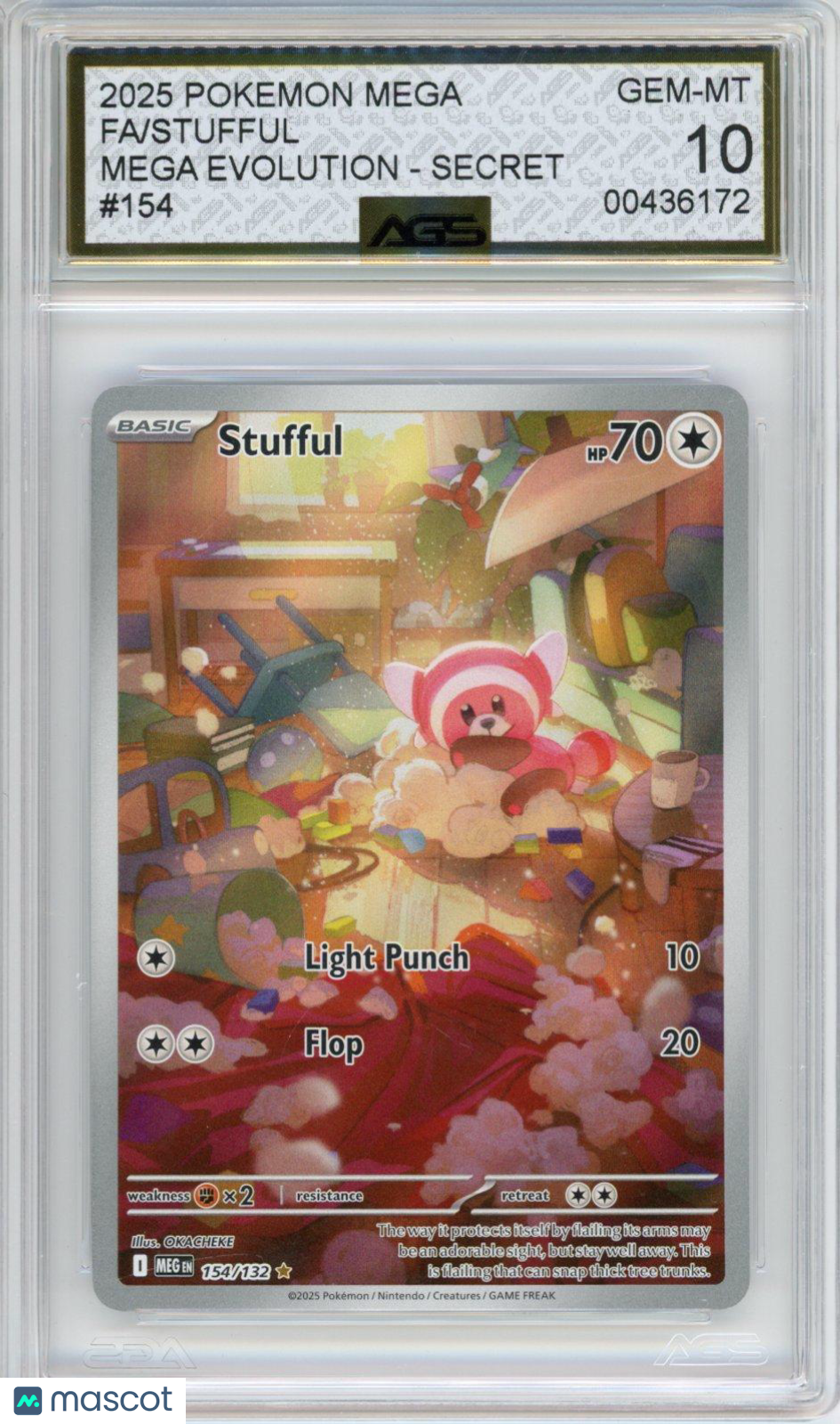 2025 Pokemon MEGA EVOLUTION Stufful #154 AGS 10