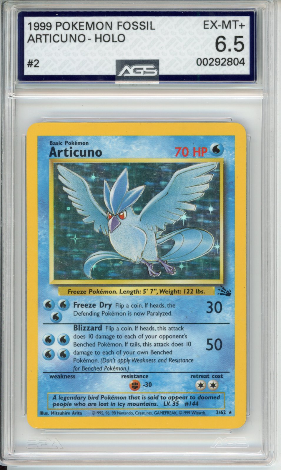 1999 Fossil Articuno #2 AGS 6.5