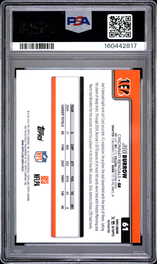 2025 Topps Chrome Football Joe Burrow #61 Refractor English PSA 8