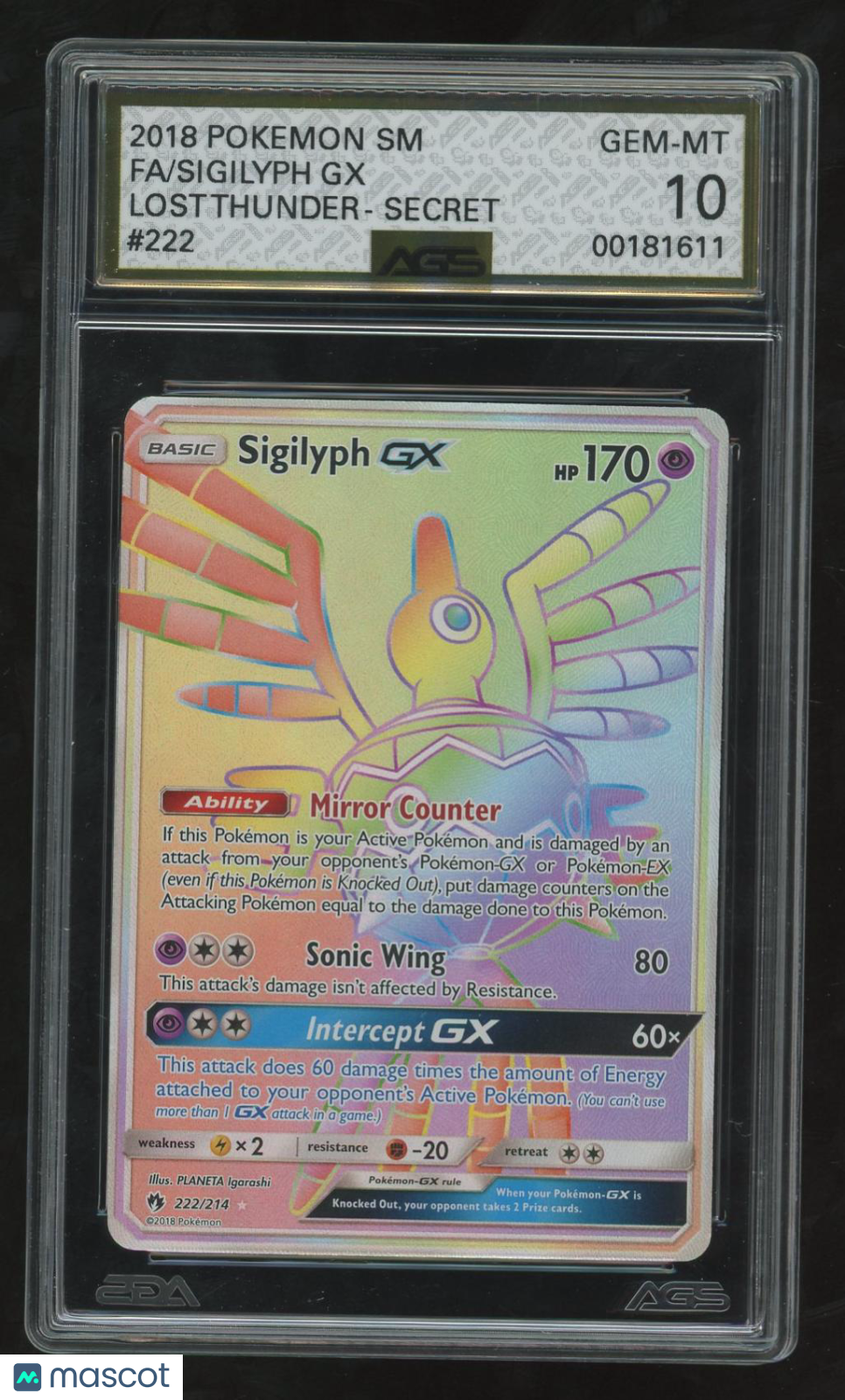2018 Pokemon Lost Thunder Sigilyph GX #222 AGS 10