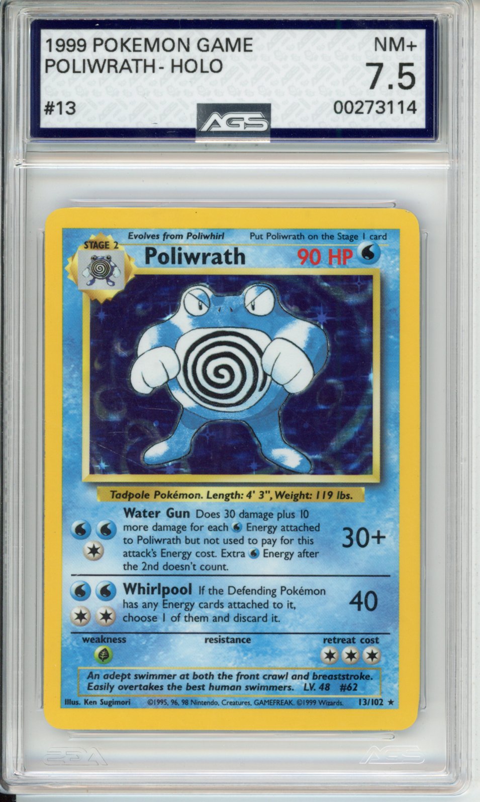 1999 Base Set Poliwrath #13 AGS 7.5