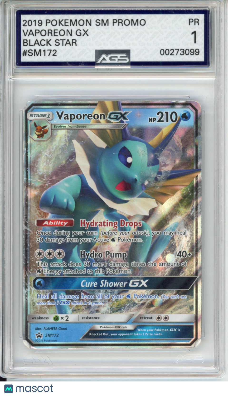 2019 Sm-P: Sun & Moon Promos Vaporeon GX #SM172 AGS 1