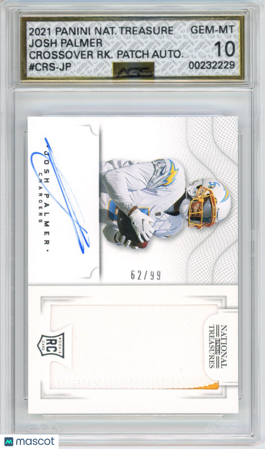 2022 Football 2021 Panini National Treasures Josh Palmer #CRS-JP /99 AGS 10