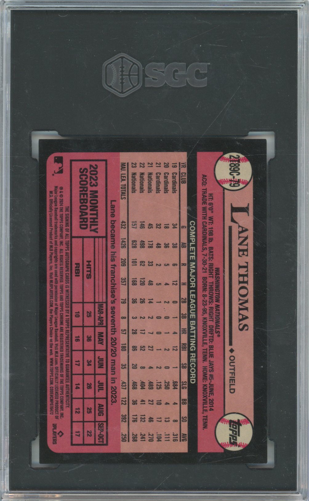 2024 Topps Topps Lane Thomas Ch. '89 Auto. 2T89C-79 English SGC 10