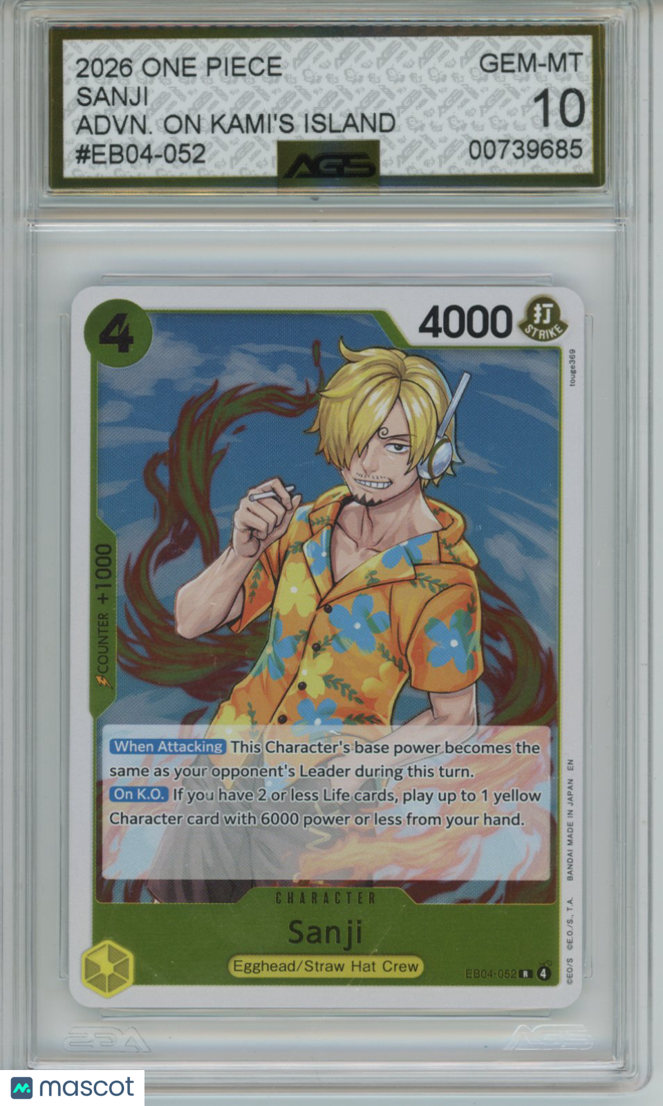 2026 One Piece ADVENTURE ON KAMI'S ISLAND SANJI EB04-052 AGS 10