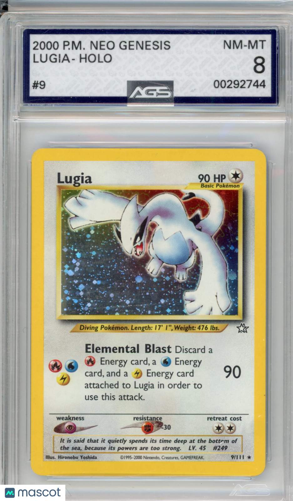 2000 Pokemon Neo Genesis Lugia #009 AGS 8