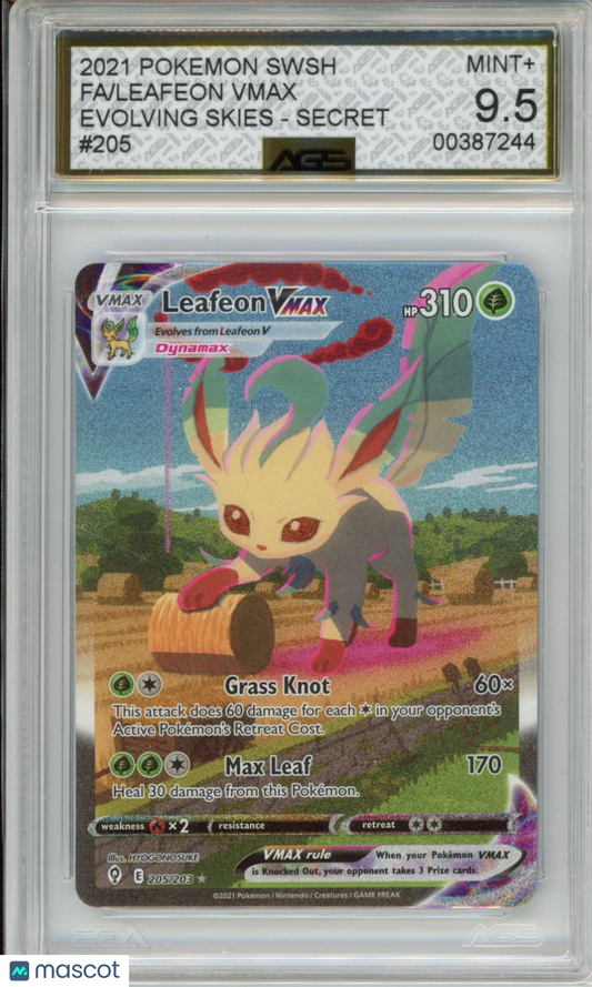 2021 Pokemon Evolving Skies Leafeon VMAX #205 AGS 9.5