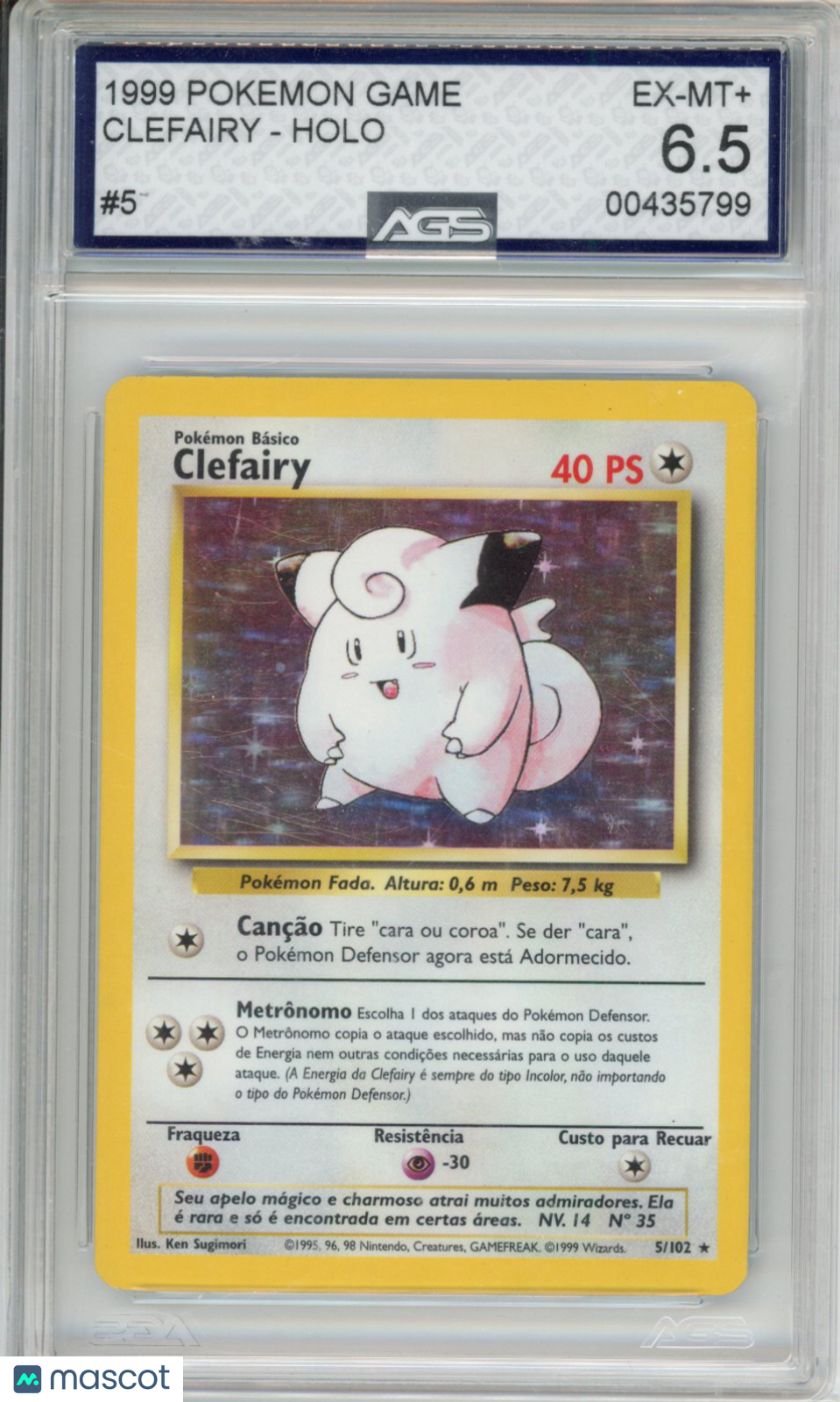 1999 Pokemon Base Set Clefairy #005 Unlimited AGS 6.5