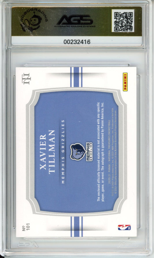 2020-21 Panini National Treasures Xavier Tillman #101 RPA RC Bronze AGS 10