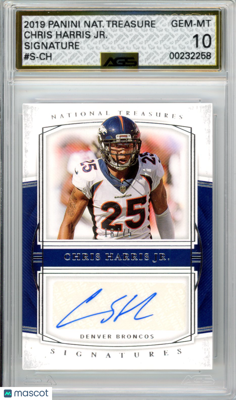 2020 Panini National Treasures Chris Harris Jr. #S-CH Signature /75 AGS 10