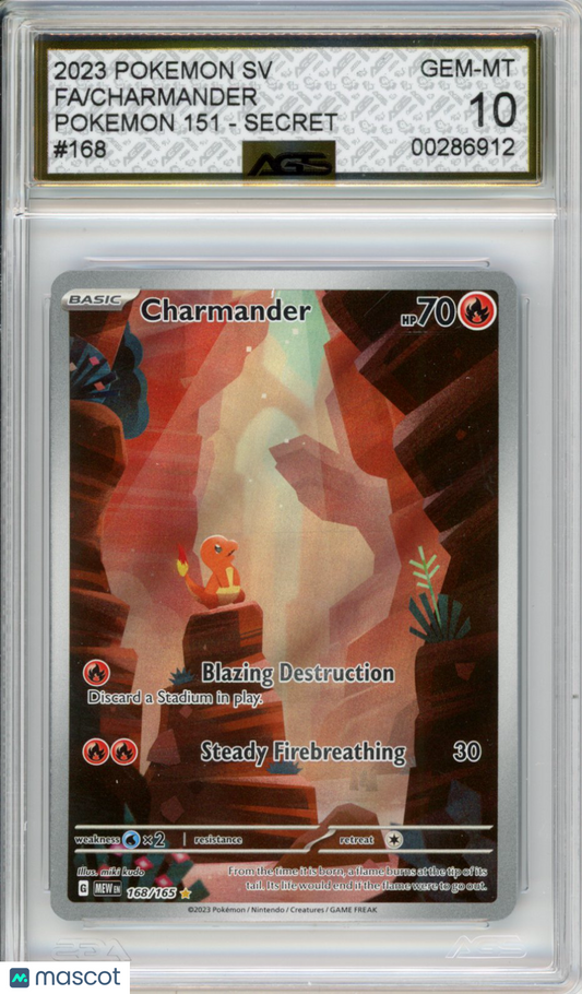 2023 Pokemon 151 Charmander #168/165 Unlimited AGS 10