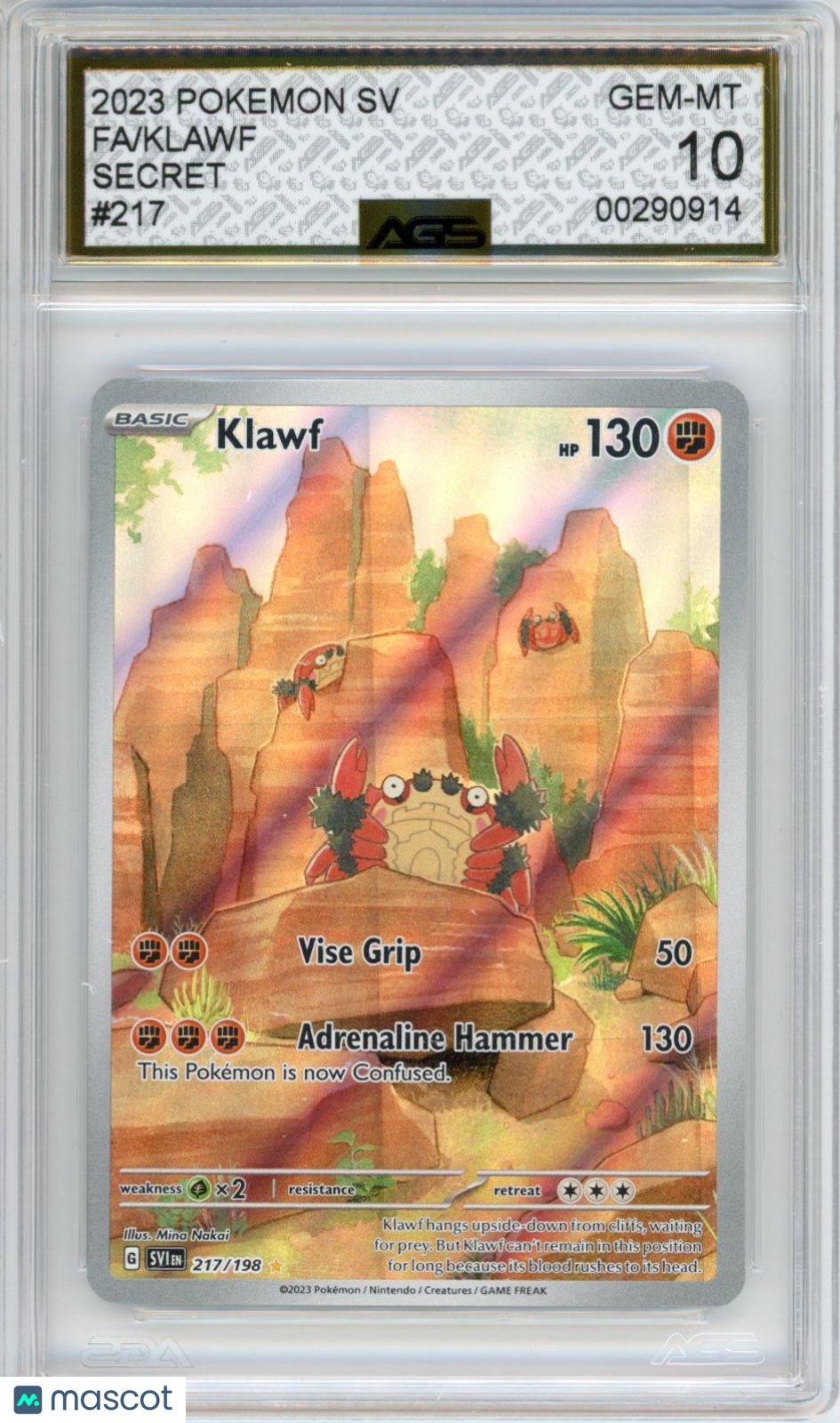 2023 Pokemon Scarlet & Violet Klawf #217 AGS 10