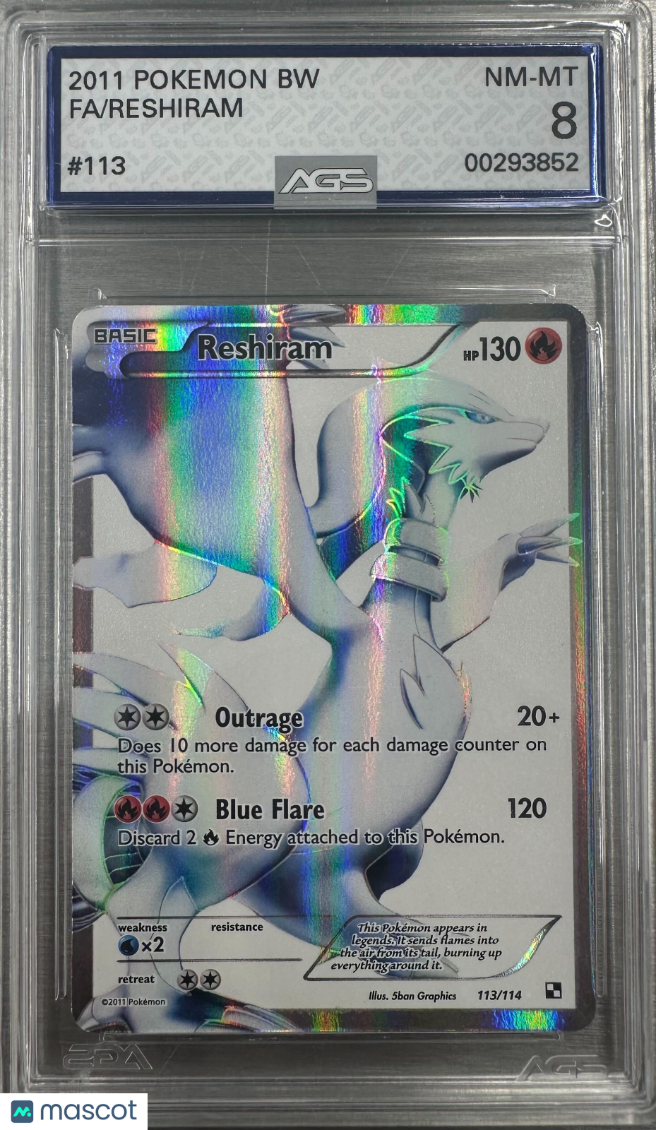2011 Pokemon Black & White Reshiram #113 AGS 8