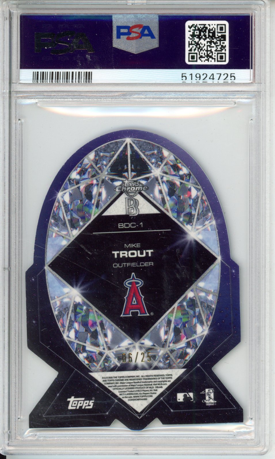 2020 Ben Baller Chrome Ben's Diamond D/C Mike Trout #BDC1 DMD.D Orange REF PSA 9