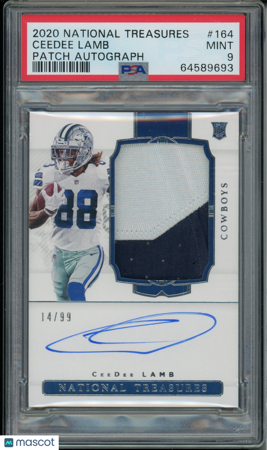 2020 Panini National Treasures Ceedee Lamb #164 Patch Autograph PSA 9
