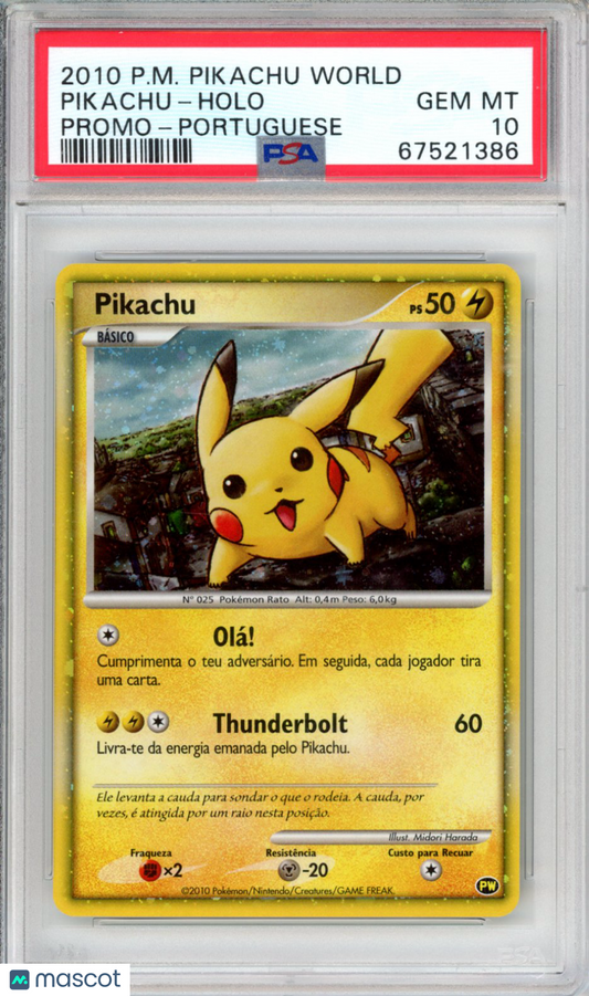 2010 Pokemon Pikachu World Promo Pikachu Promo-Italian PSA 10