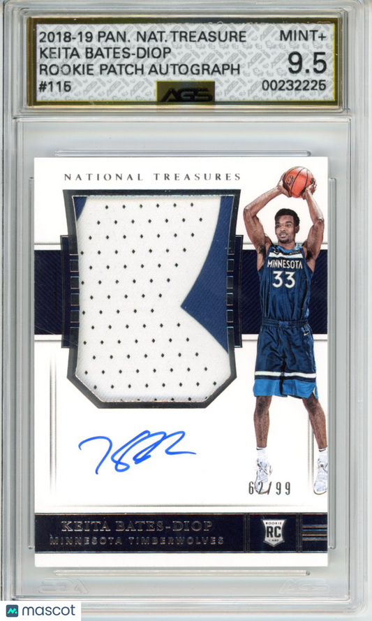 2018-19 Panini National Treasures Keita Bates-Diop #115 RPA RC AGS 9.5