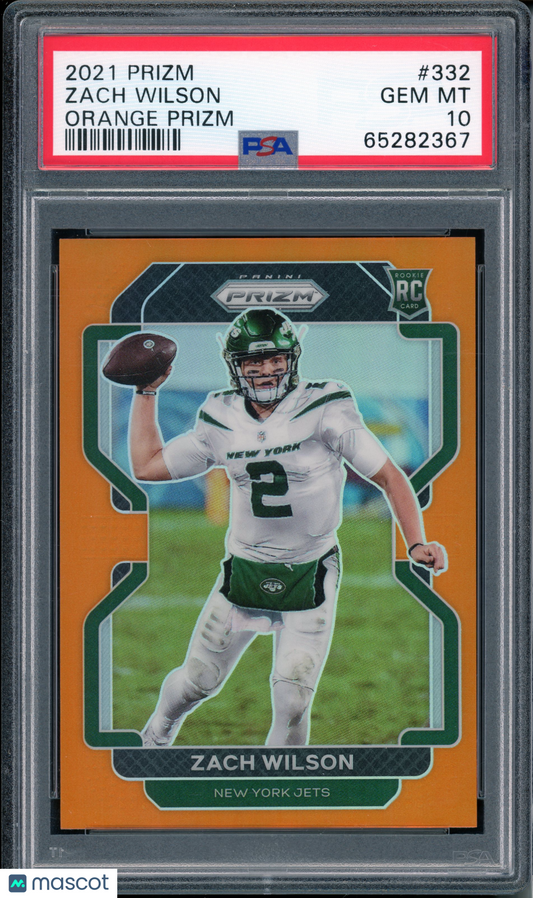 2021 Panini Prizm Zach Wilson #332 Orange Prizm PSA 10