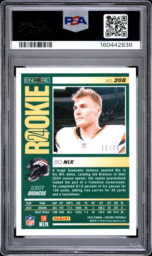 2024 Panini Encore Football Bo Nix #208 Red English PSA 6