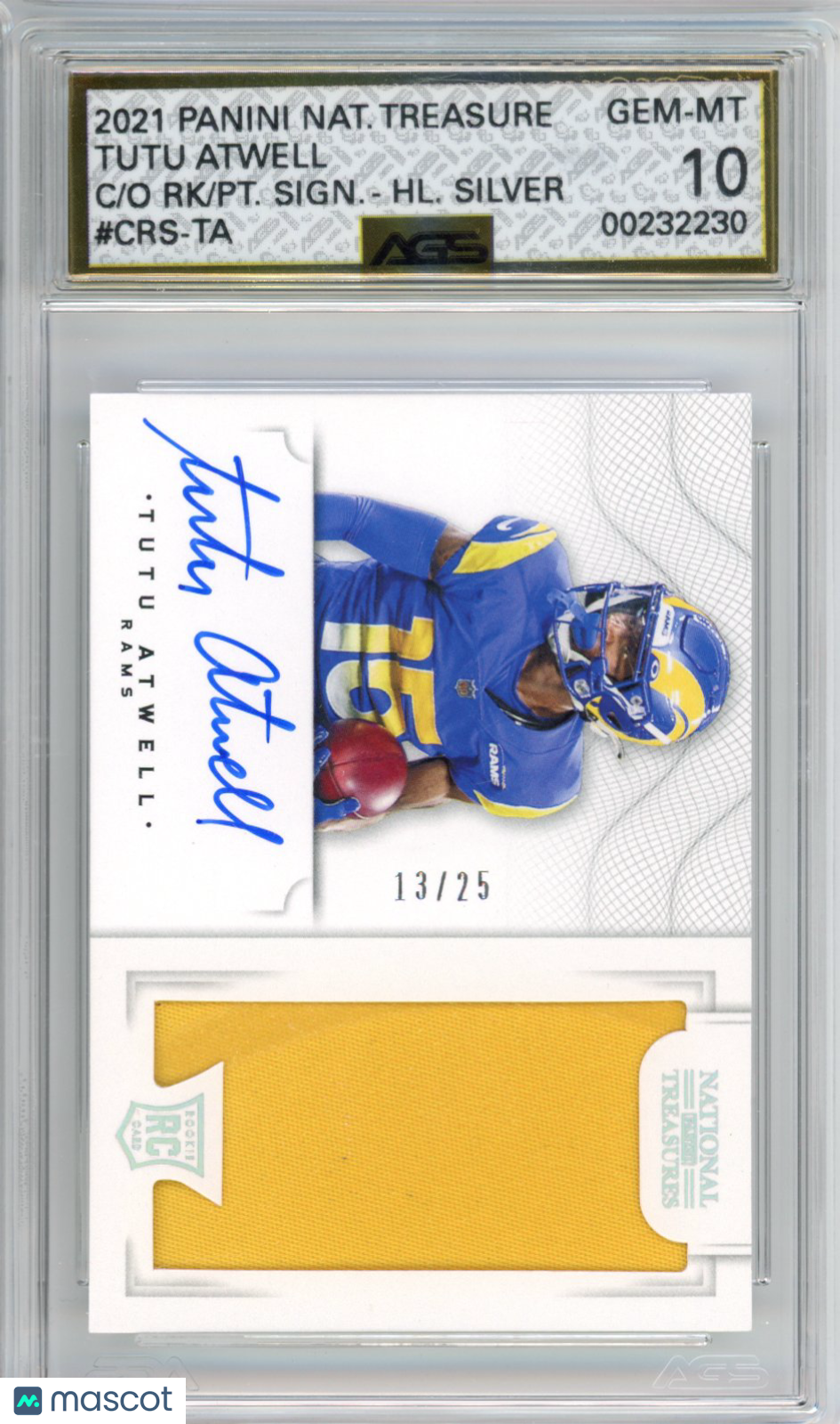 2022 Football 2021 Panini National Treasures Tutu Atwell #CRS-TA /25 AGS 10