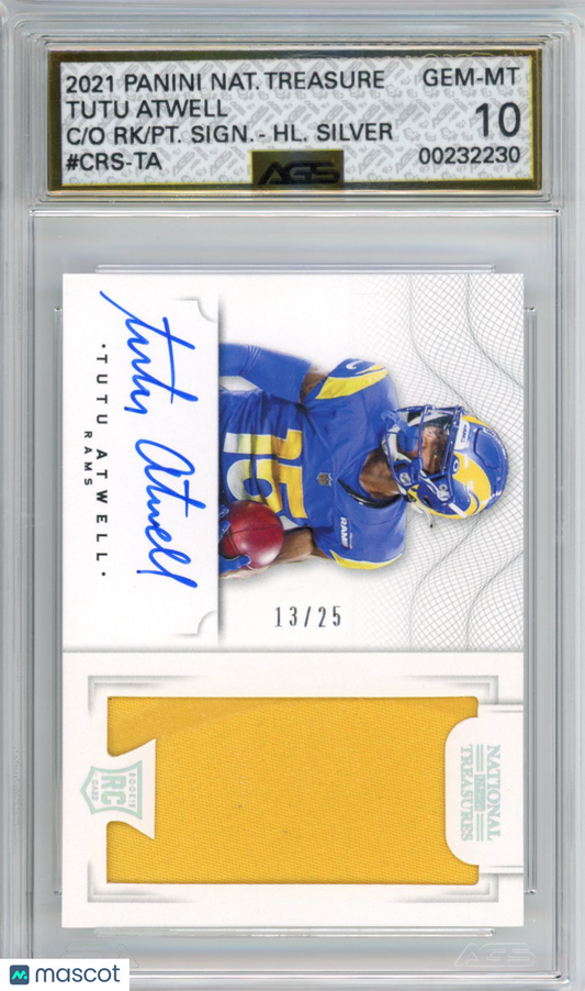 2022 Football 2021 Panini National Treasures Tutu Atwell #CRS-TA /25 AGS 10