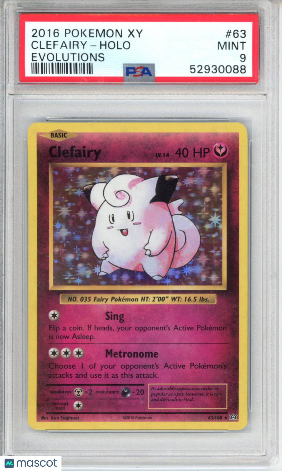 2016 Pokemon Xy Evolutions Clefairy #63 Evolutions PSA 9