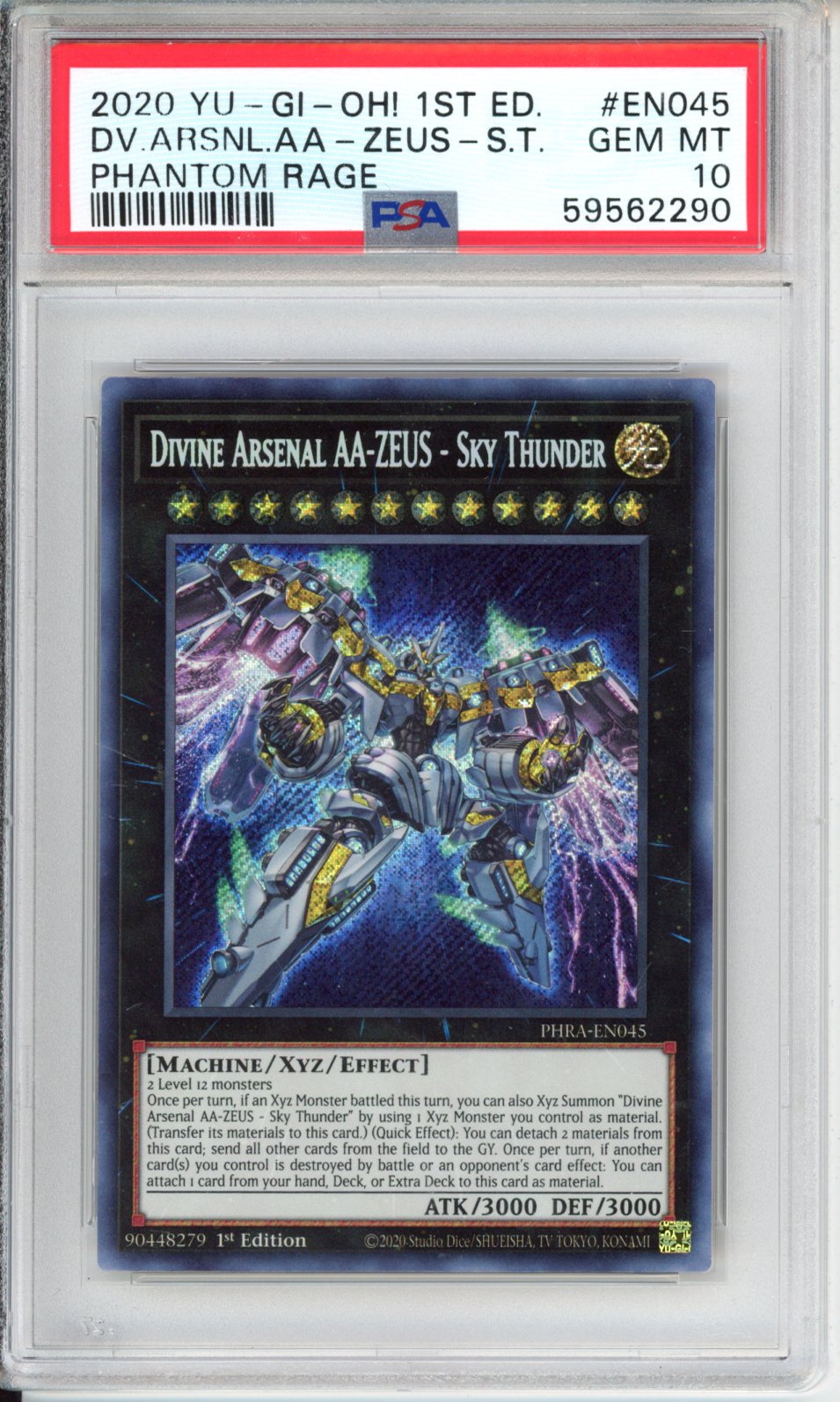 2020 Yu-Gi-Oh! Phantom Rage Divine Arsenal AA-ZEUS - Sky Thunder #PHRA-EN045 1st Edition English PSA 10