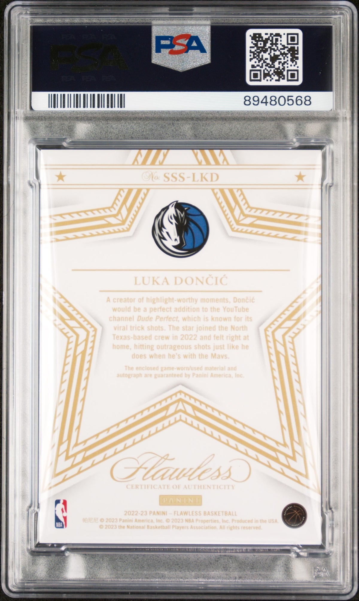 2022 Panini Flawless Star Swatch Signatures Luka Doncic #SSSLKD English PSA 9