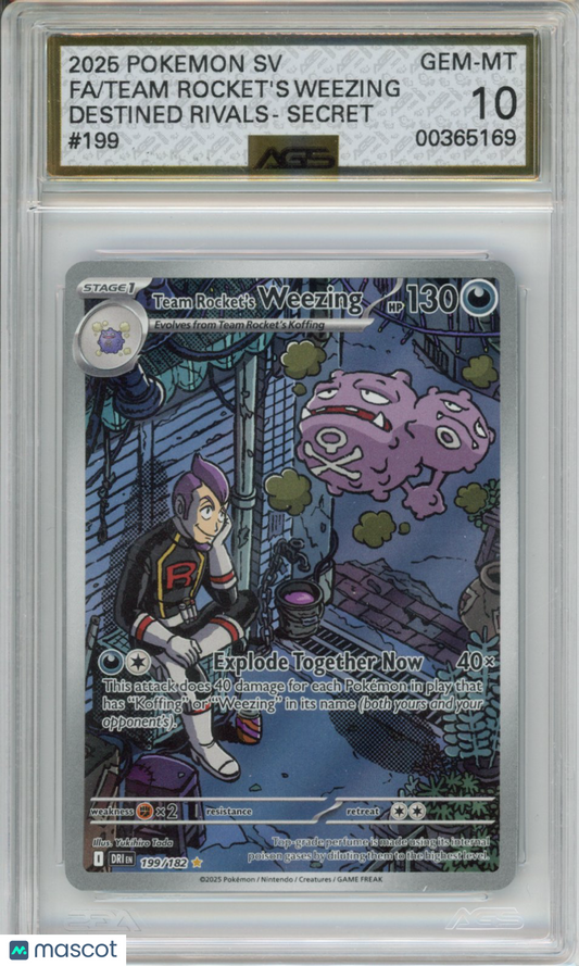 2025 Pokemon Destined Rivals Team Rocket's Weezing #199 AGS 10